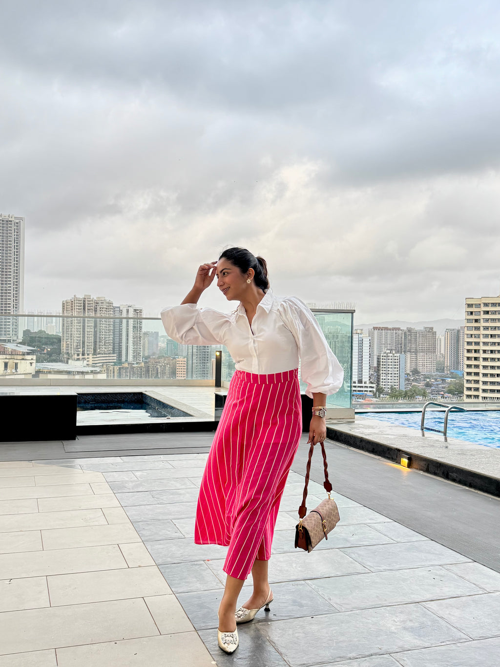 PINK STRIPES COTTON SKIRT