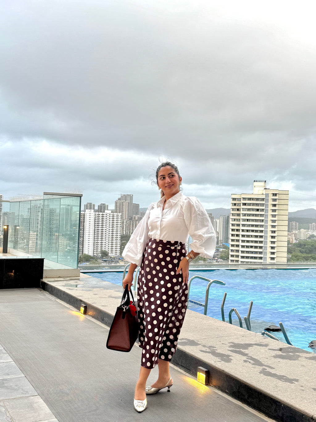 BROWN POLKA DOT COTTON SKIRT