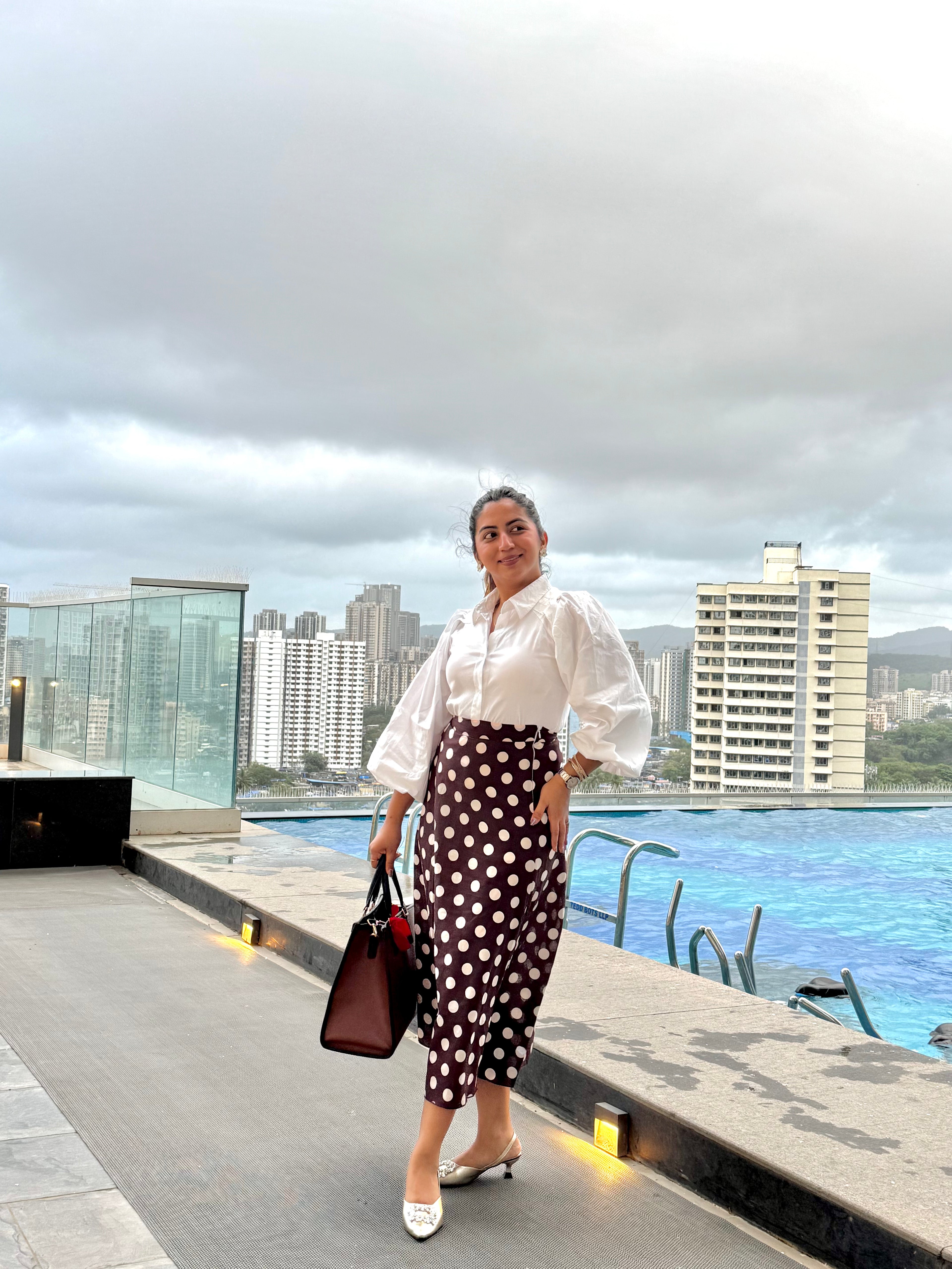BROWN POLKA DOT COTTON SKIRT