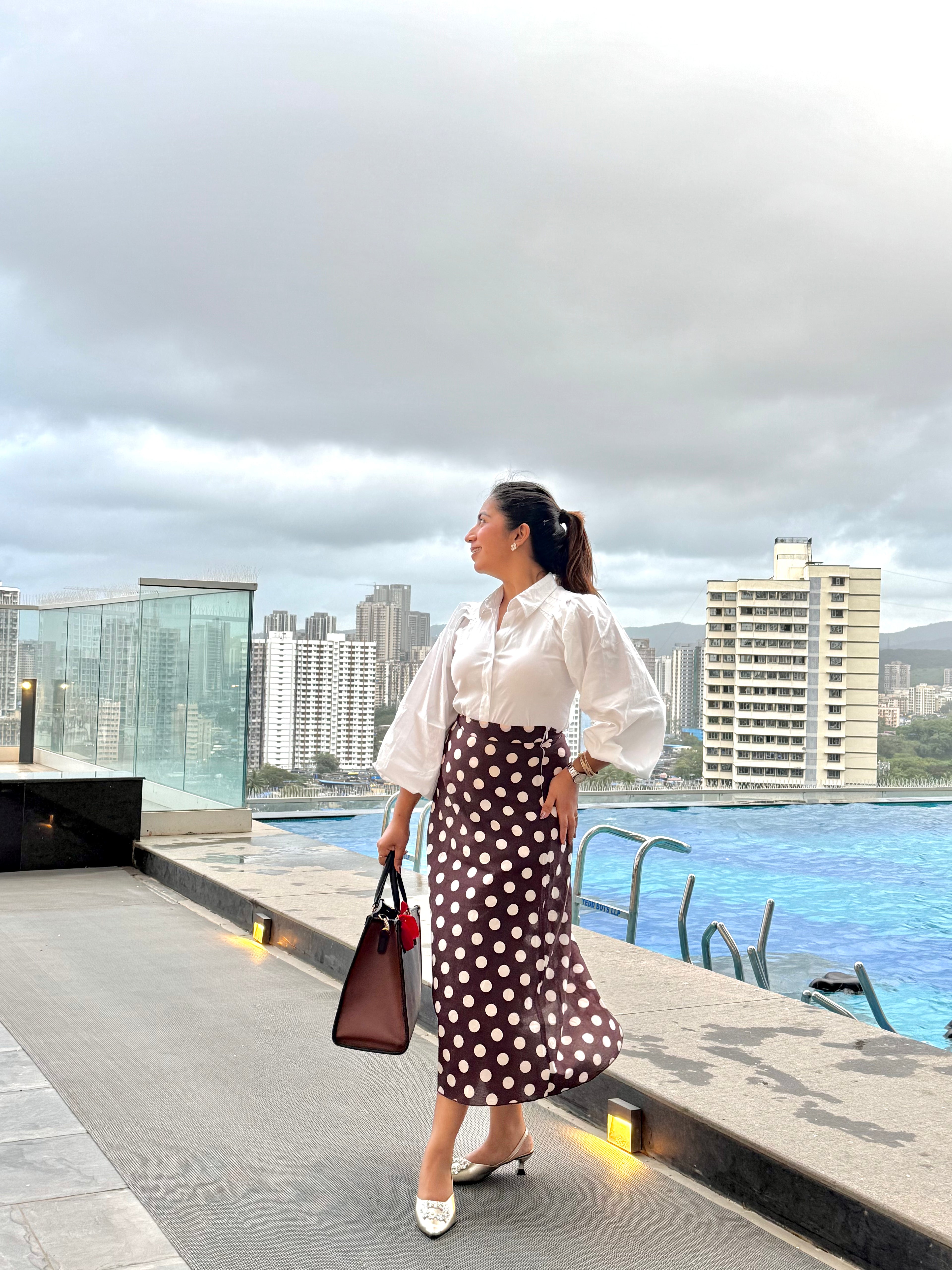 BROWN POLKA DOT COTTON SKIRT