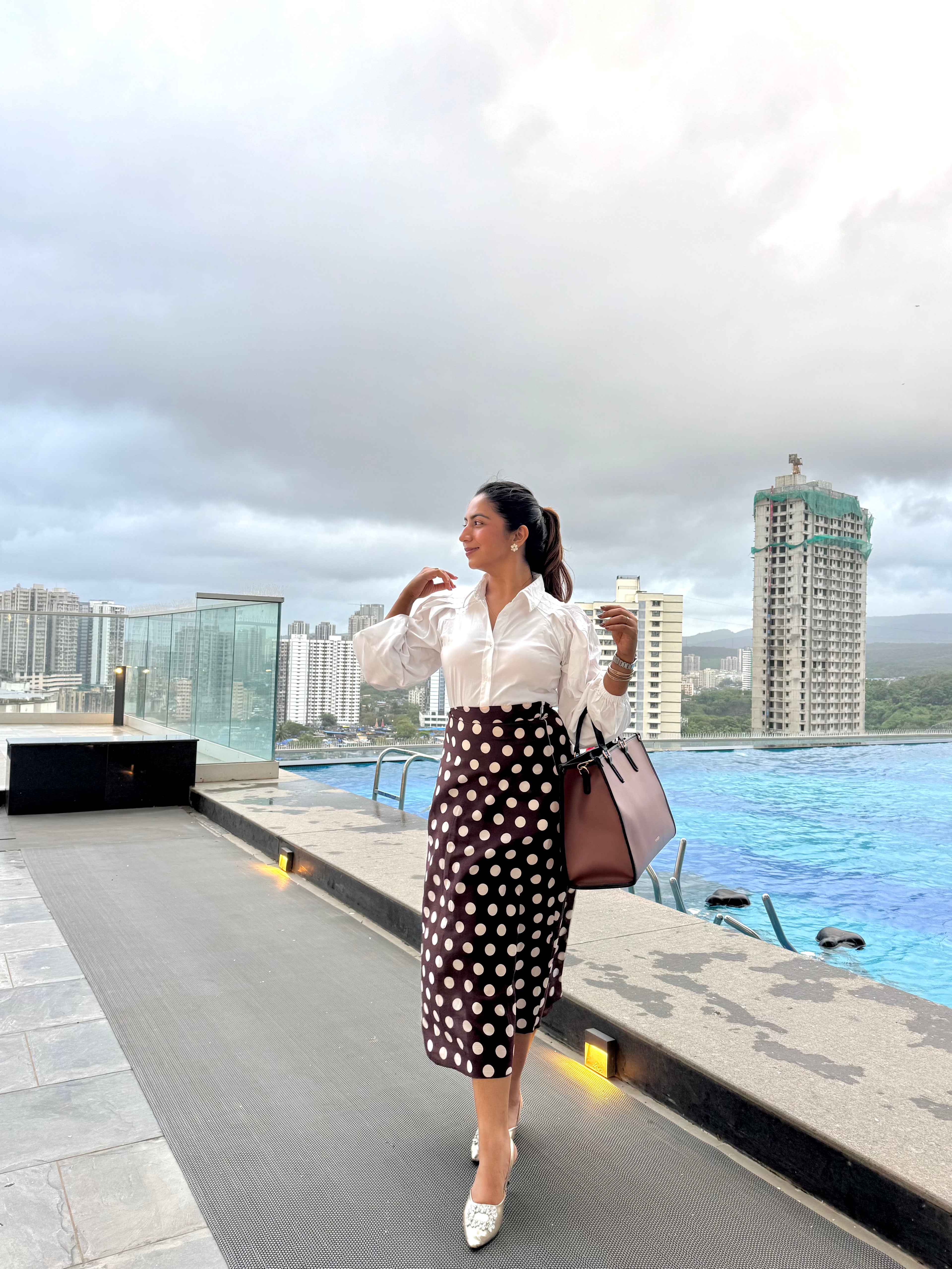 BROWN POLKA DOT COTTON SKIRT