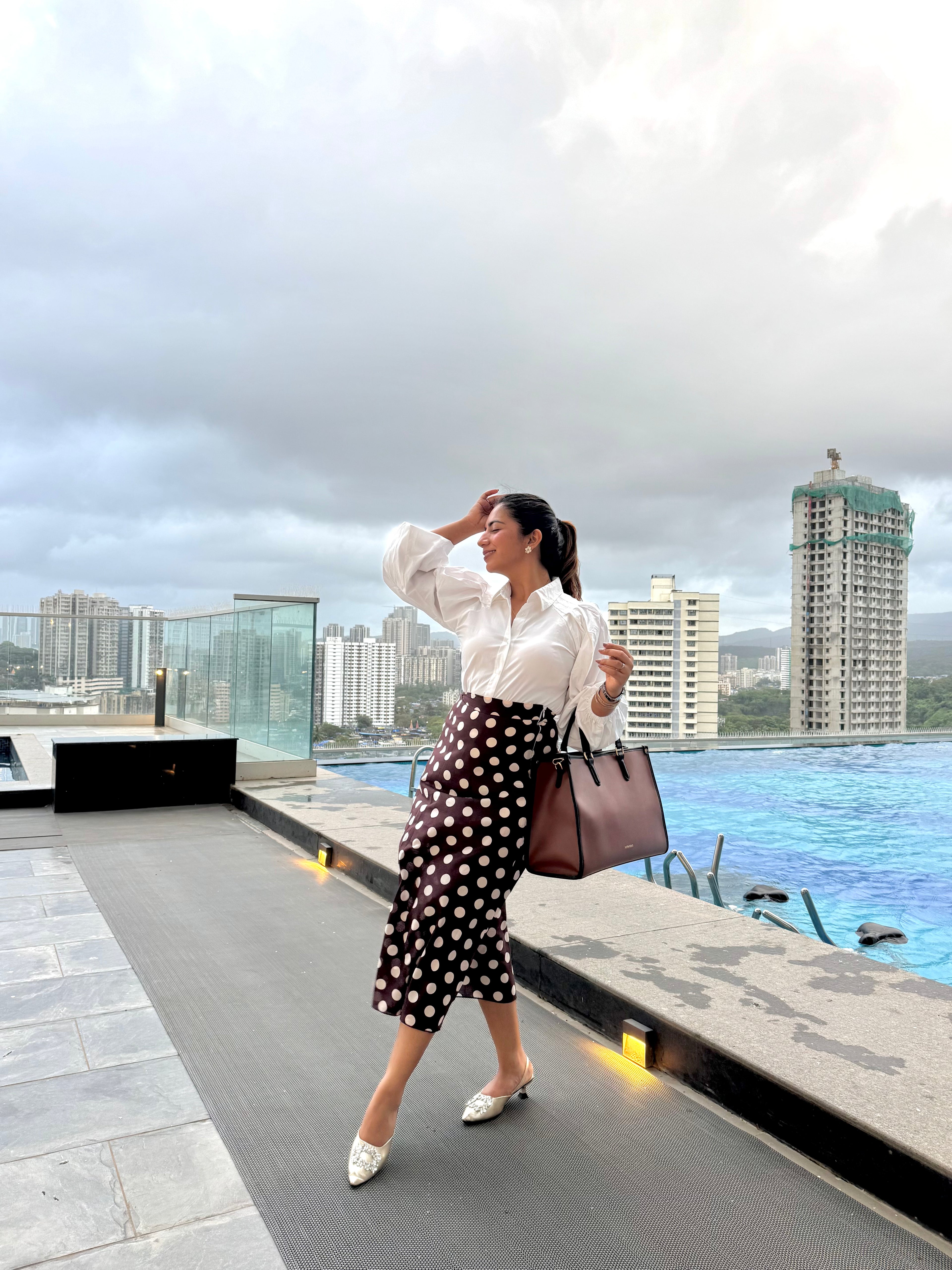 BROWN POLKA DOT COTTON SKIRT
