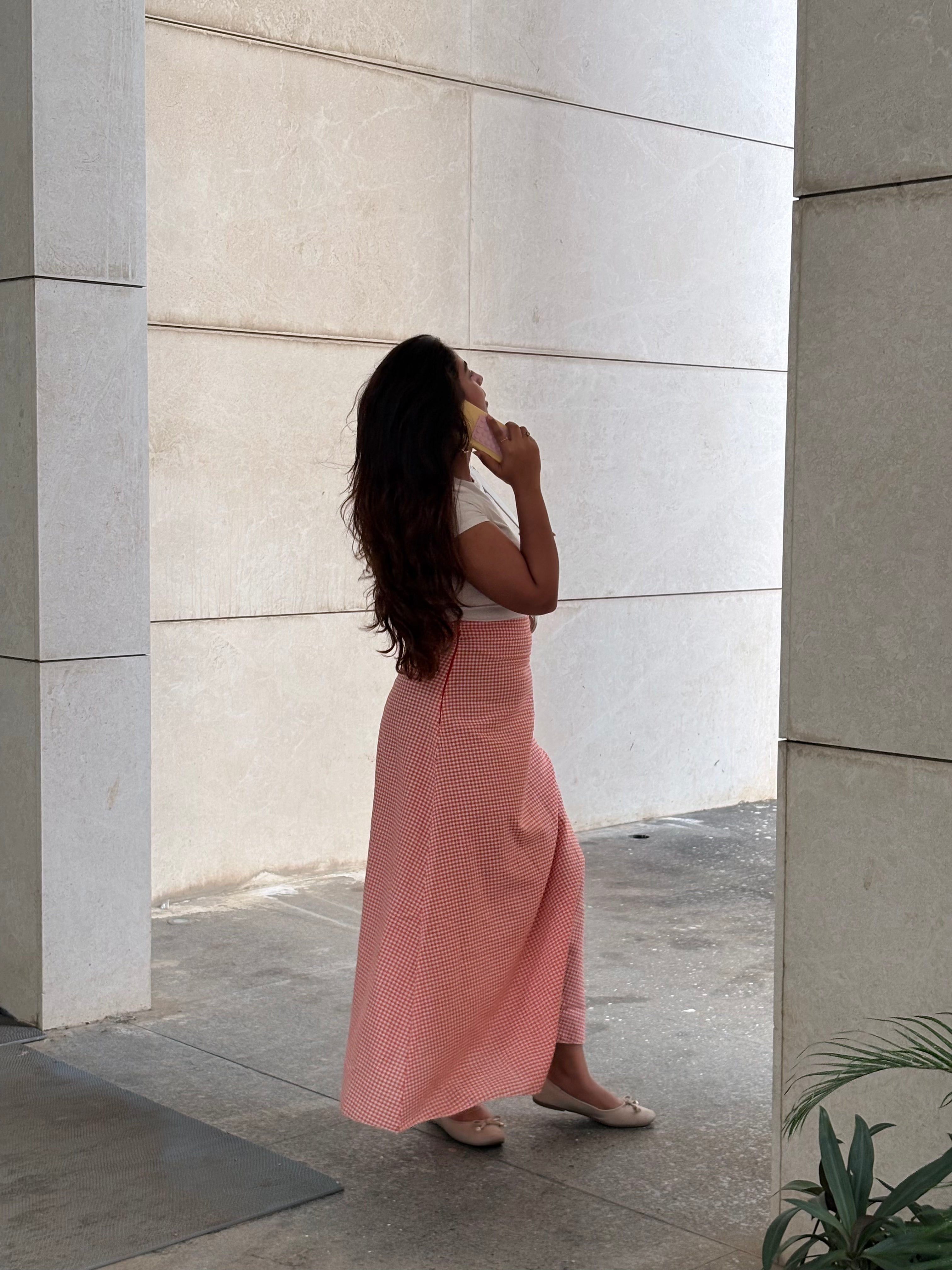Peach Check Skirt