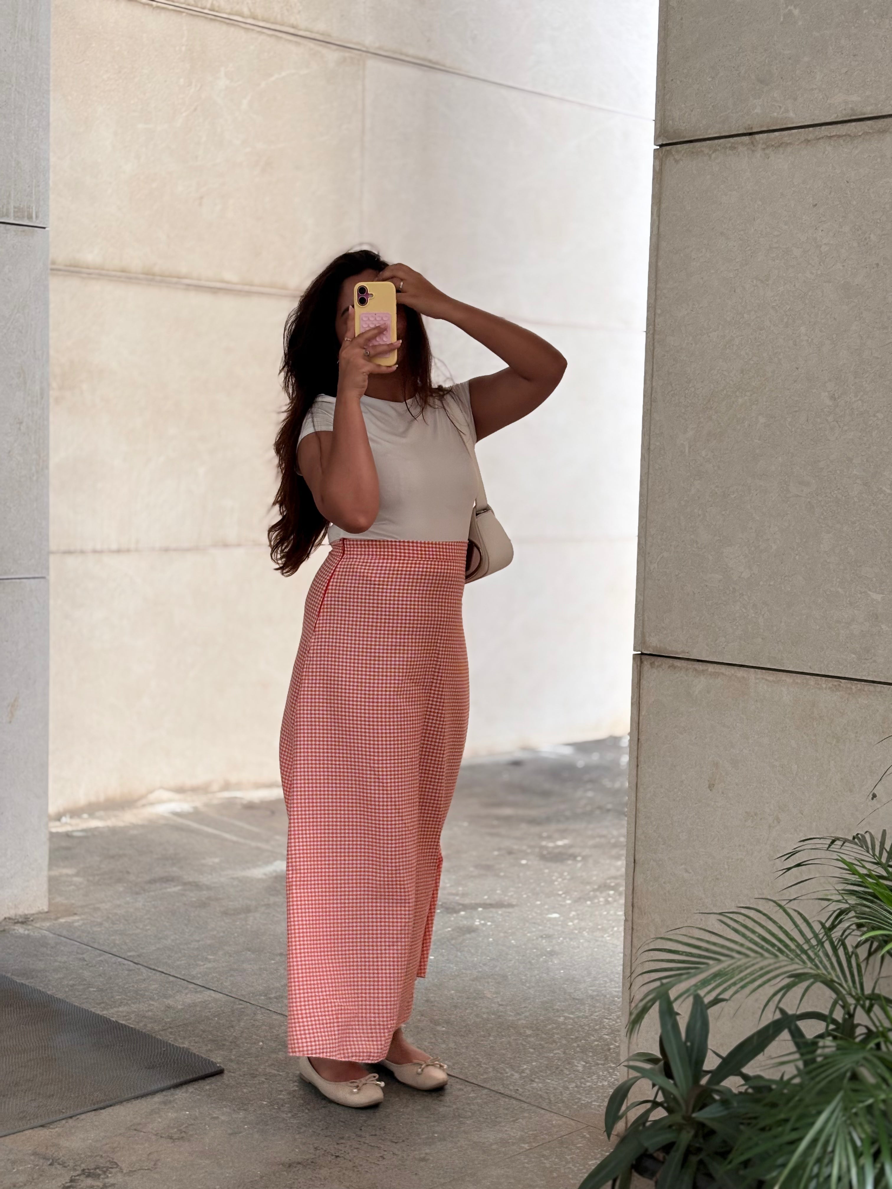Peach Check Skirt