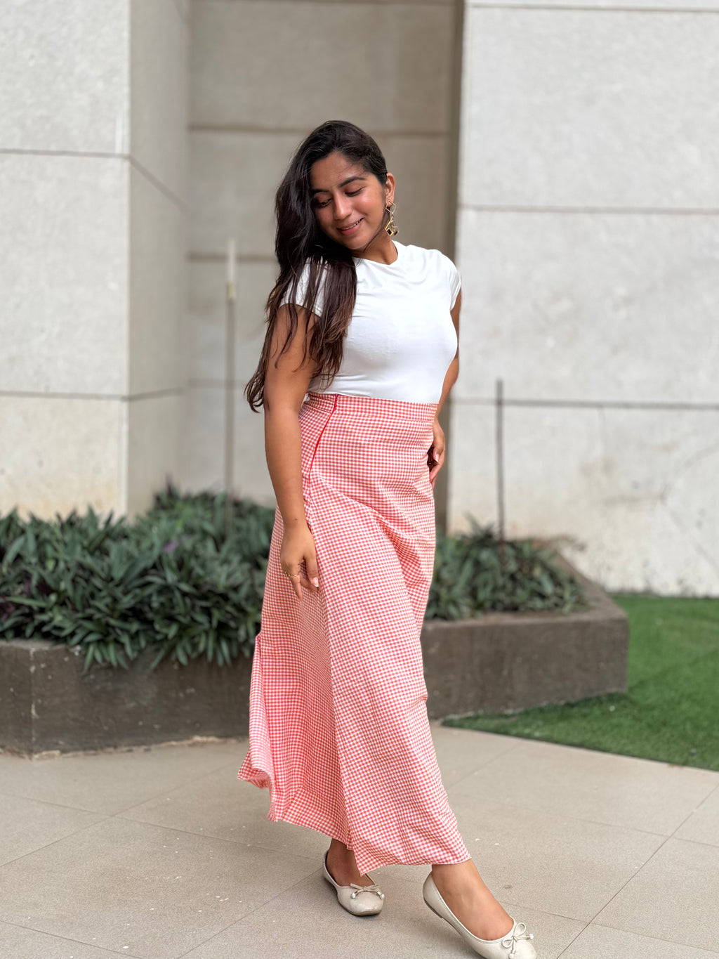 Peach Check Skirt