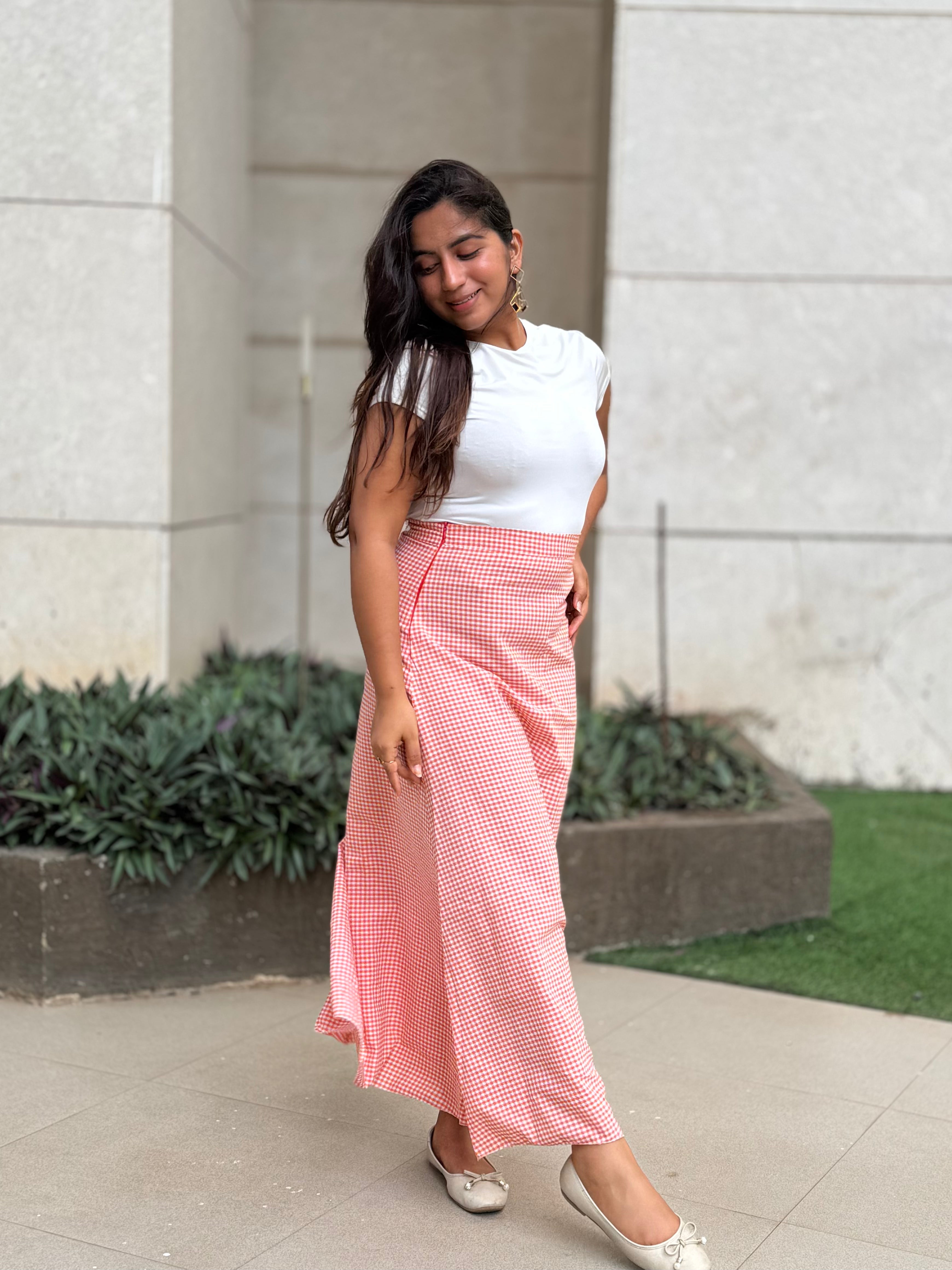 Peach Check Skirt