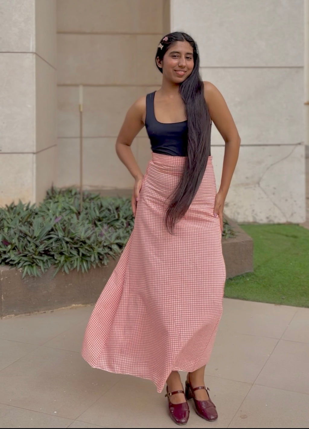 Peach Check Skirt