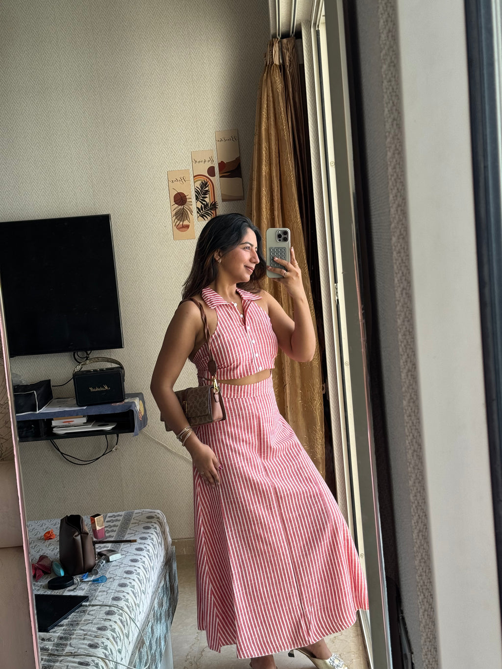 Red Striped Halter Neck Skirt Coord Set