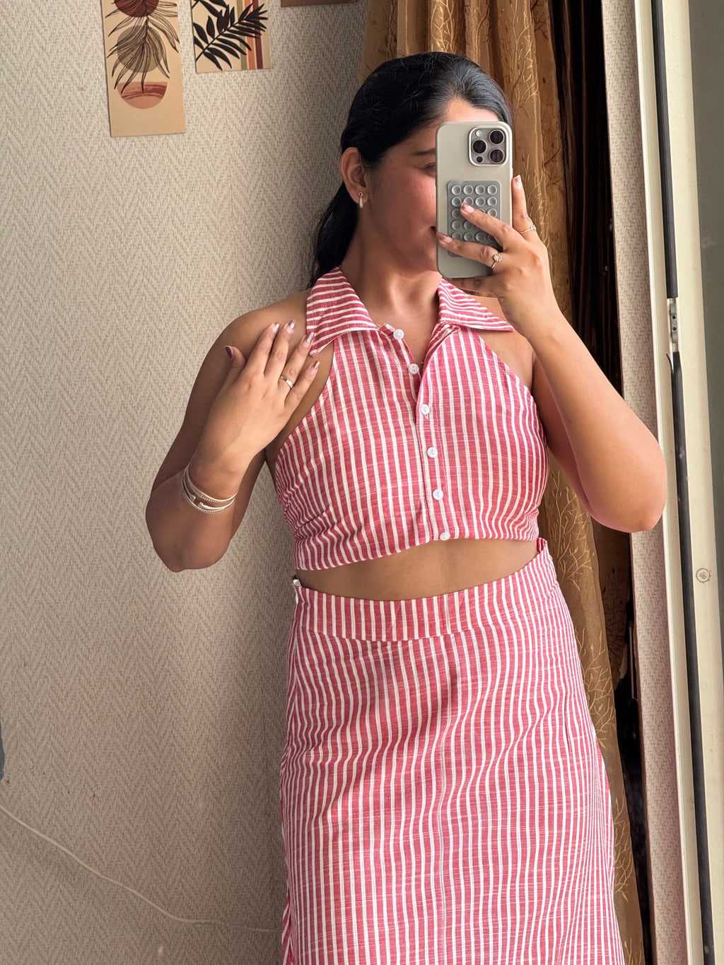 Red Striped Halter Neck Skirt Coord Set