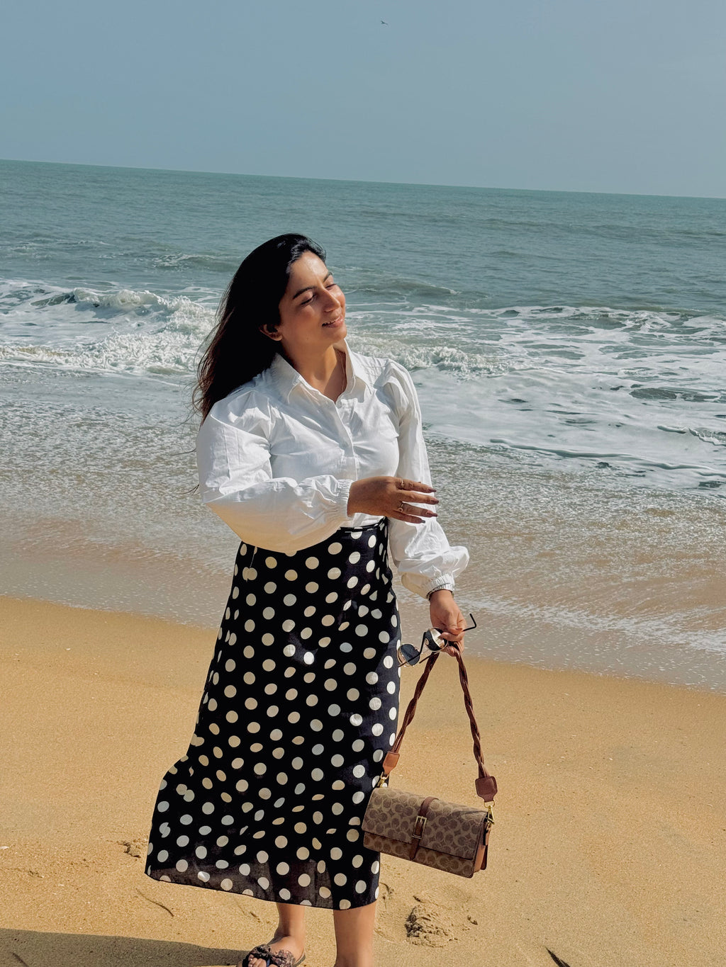 BLACK POLKA DOT COTTON SKIRT