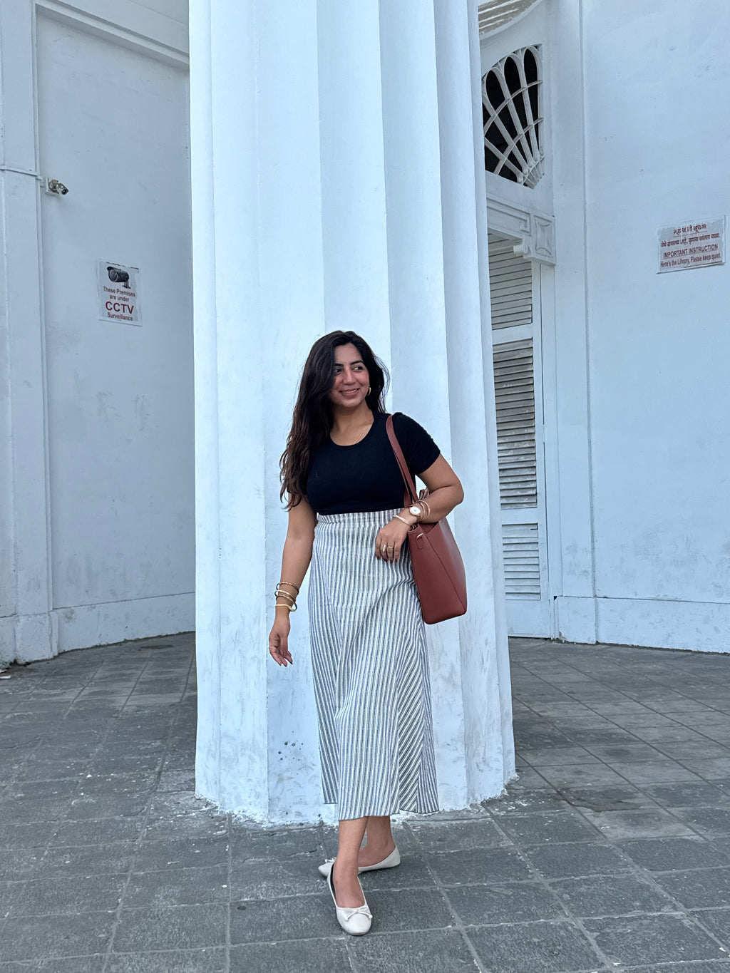 Grey Stripes Cotton Skirt