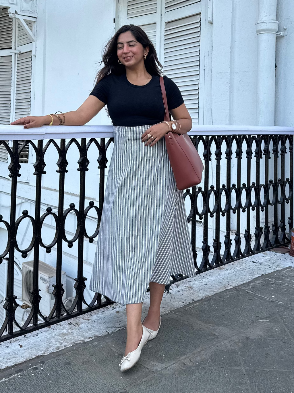 Grey Stripes Cotton Skirt