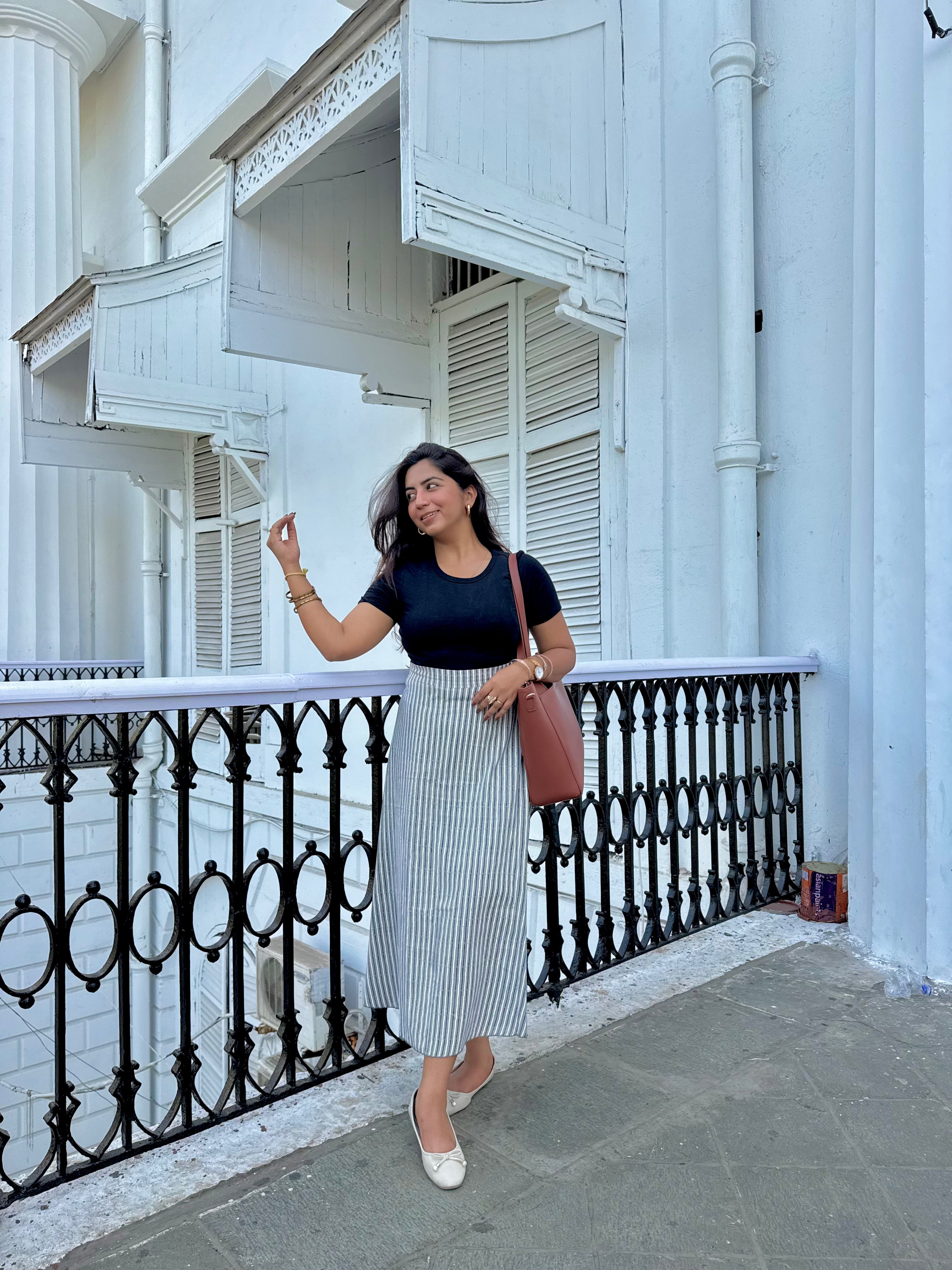 Grey Stripes Cotton Skirt