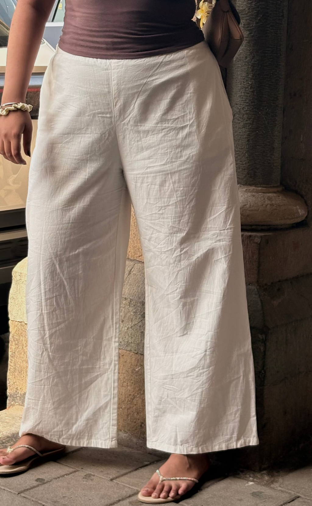 White Cotton Wide-Leg Parallel Pants
