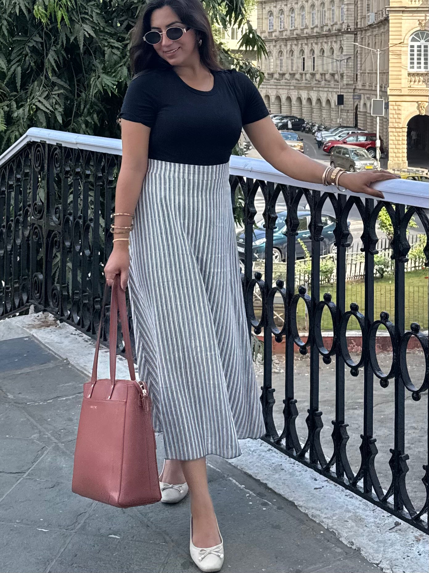 Grey Stripes Cotton Skirt