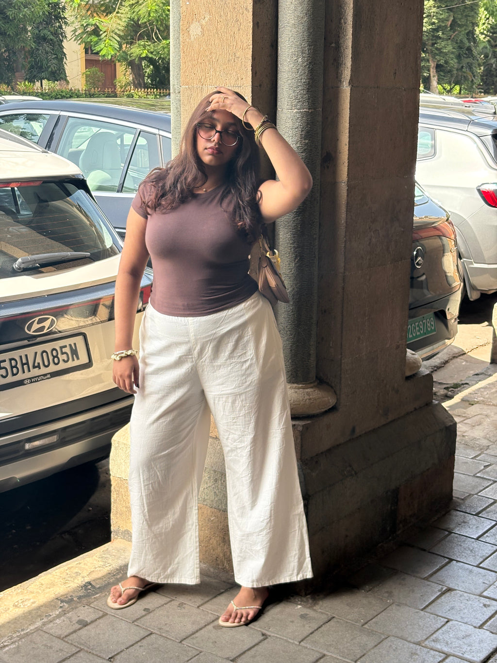 White Cotton Wide-Leg Parallel Pants