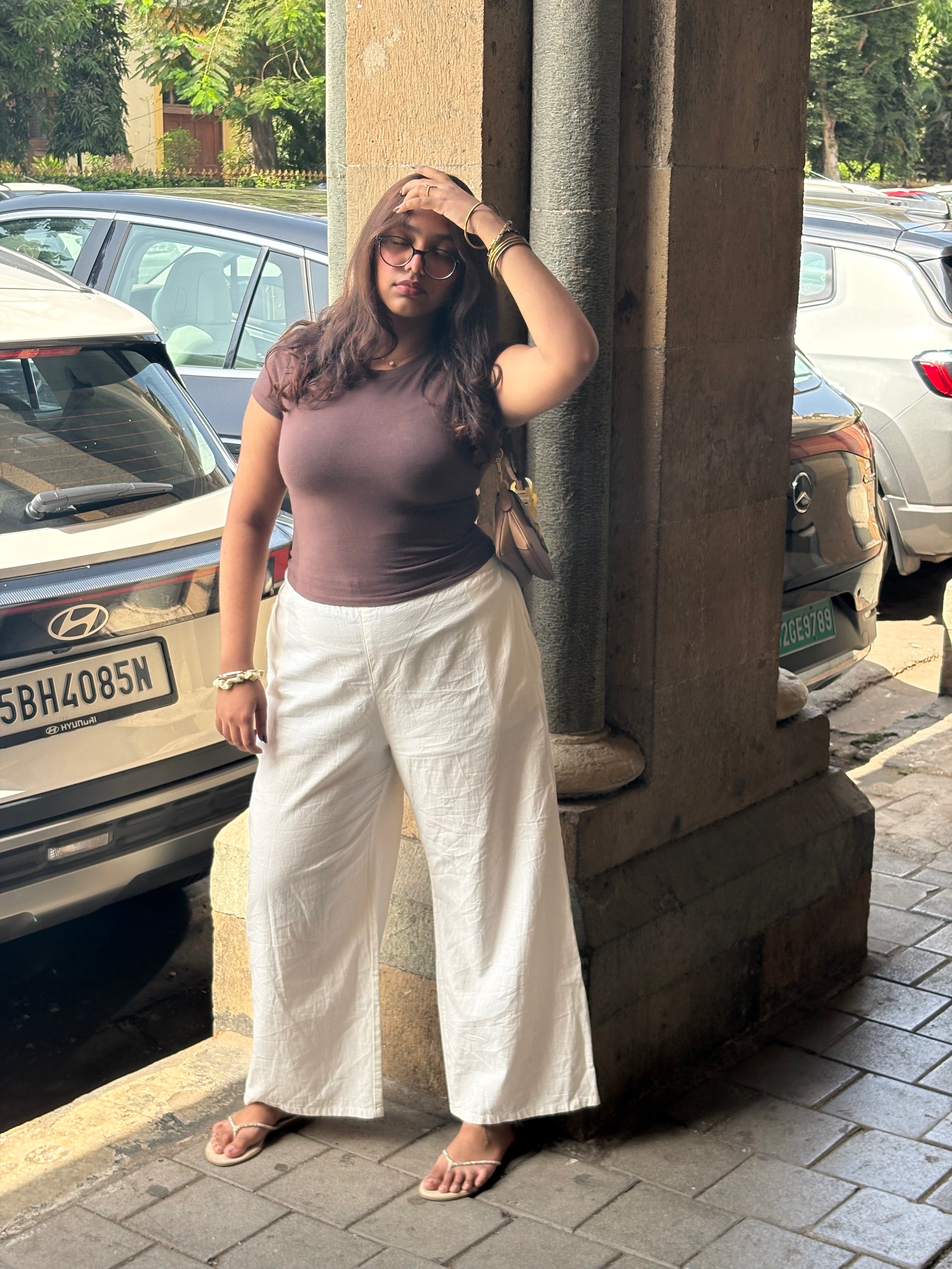 White Cotton Wide-Leg Parallel Pants