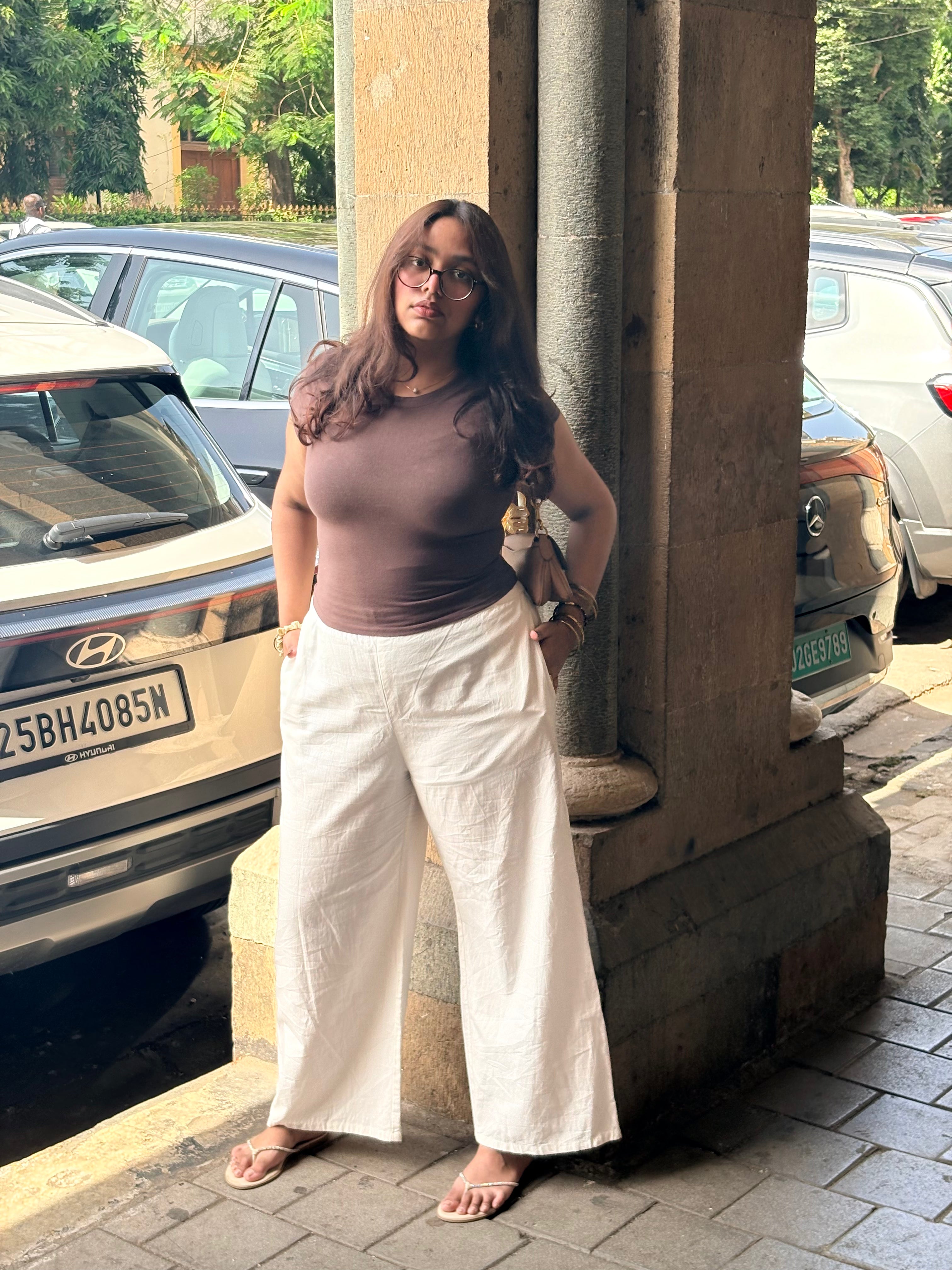 White Cotton Wide-Leg Parallel Pants