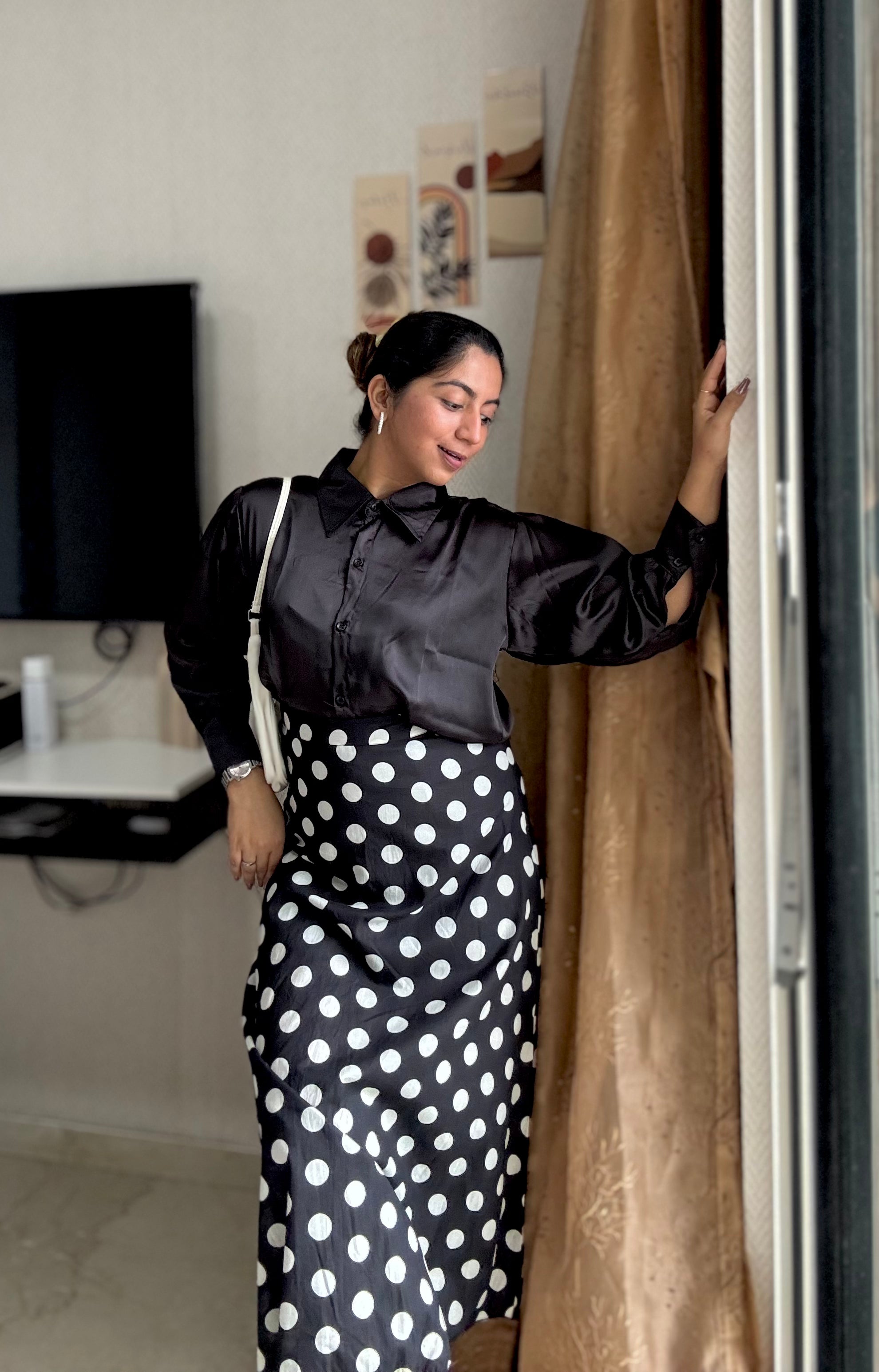 BLACK POLKA DOT COTTON SKIRT